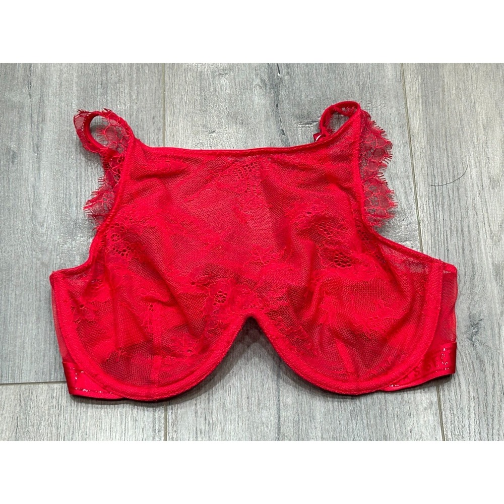 Victoria's Secret Dream Angels Lace Bralette Womens 32C Red Sheer Mesh Unlined